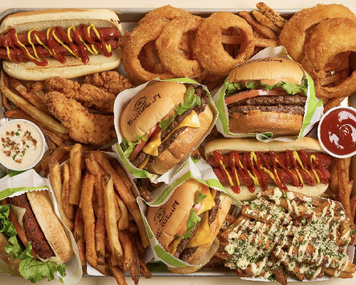 various burgers, fries, and hotdogs from BugerFi