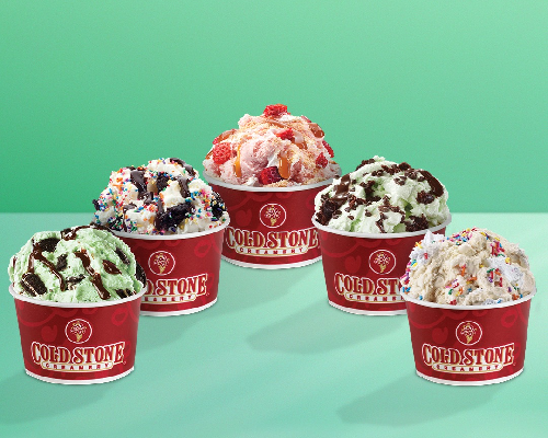 five cups of assorted ice cream from Coldstone Creamery
