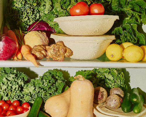 assorted vegetables on shelves